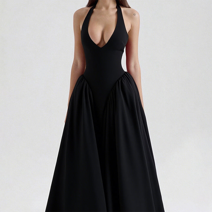 Robe Maxi Élégante pour Femmes avec Décolleté en V Profond et Jupe Flottante Levoire