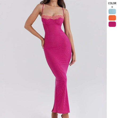 Robe Maxi Élégante Femme avec Encolure en Cœur et Inserts Transparents Levoire