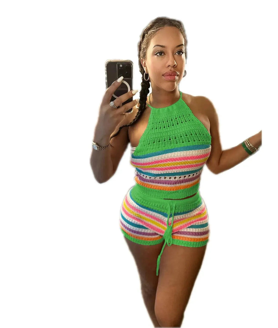 Levoire | Ensemble robe d'été sans dos vert émeraude