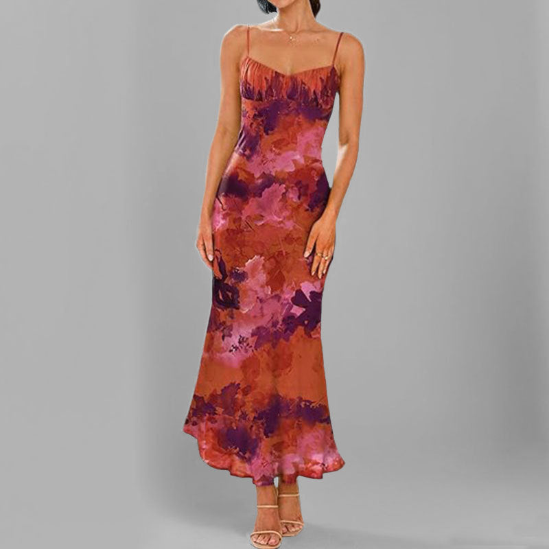 Robe Maxi Élegante pour Femmes avec Fines Bretelles et Dégradé Fantaisiste Levoire
