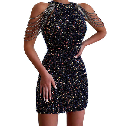 Levoire | Glamouröös Bodycon Cristal Découpe Robe Brillante noir