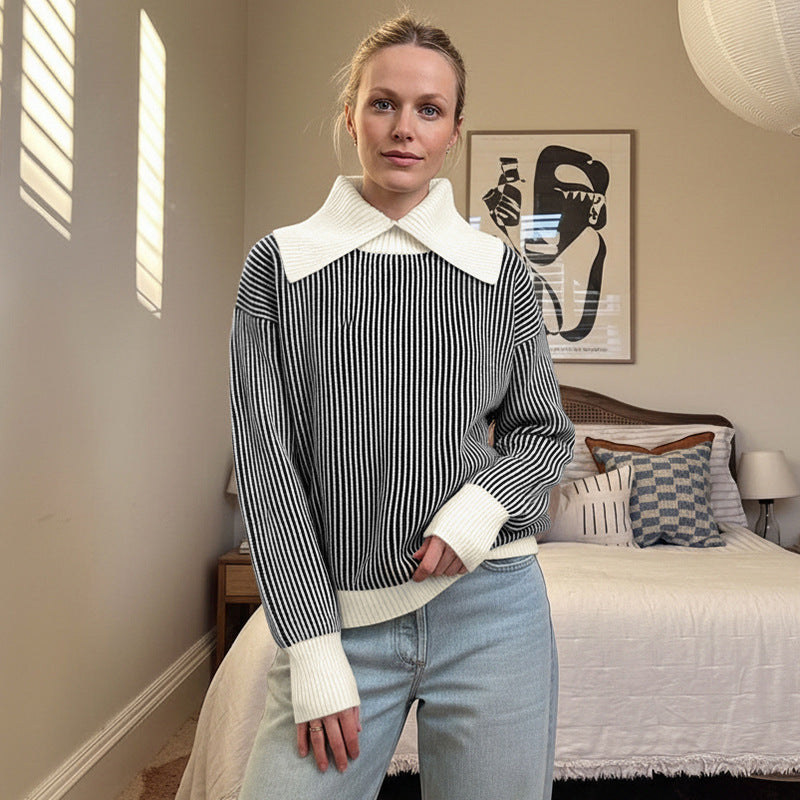 Pull femme avec motif rayé à la mode et col élégant Levoire