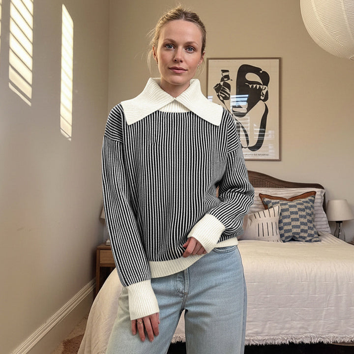 Pull femme avec motif rayé à la mode et col élégant Levoire