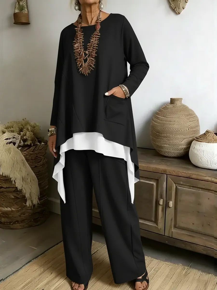 Ensemble décontracté pour femmes composé d'un haut asymétrique et de pantalons larges Levoire