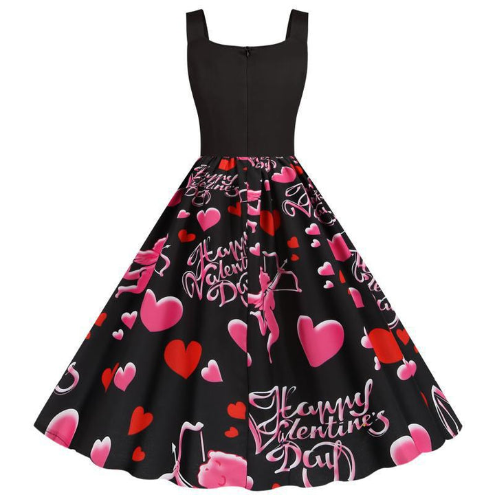 Robe Rockabilly pour femmes avec motif cœur et coupe en A Levoire