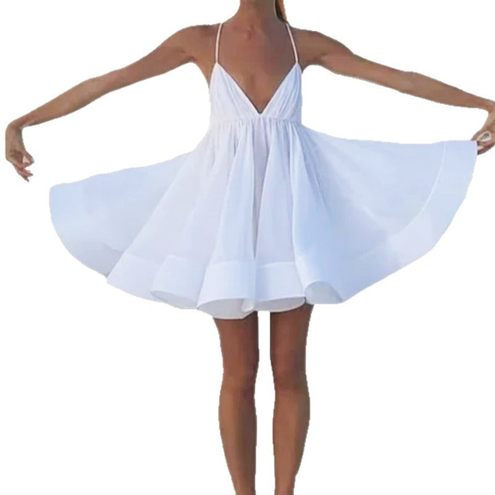 Robe décontractée d'été pour femmes avec décolleté en V profond et jupe évasée Levoire
