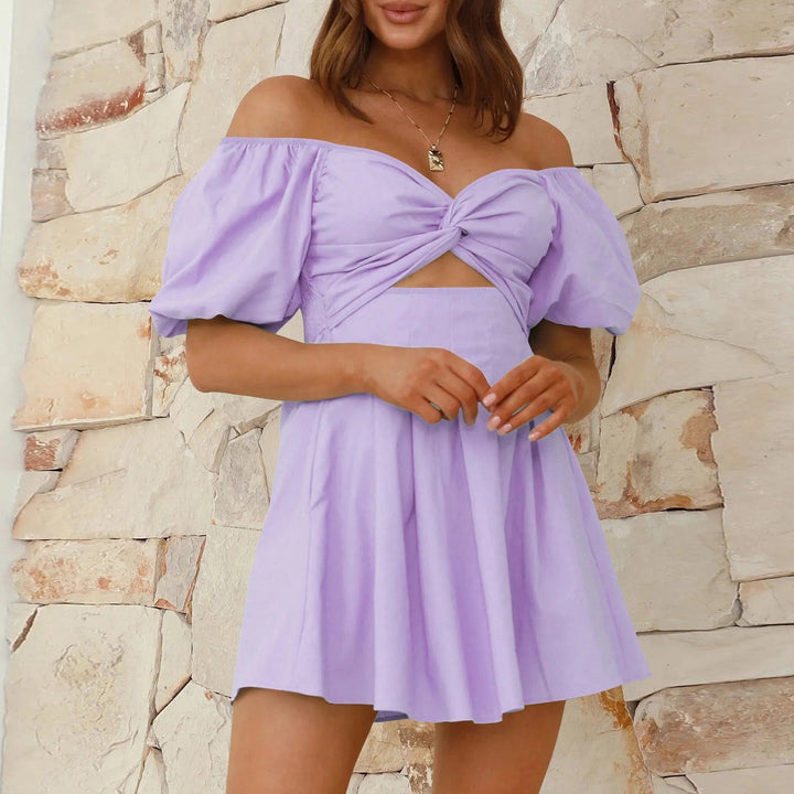 Levoire | Robe plissée sexy avec des manches bouffantes et sans bretelles Lila
