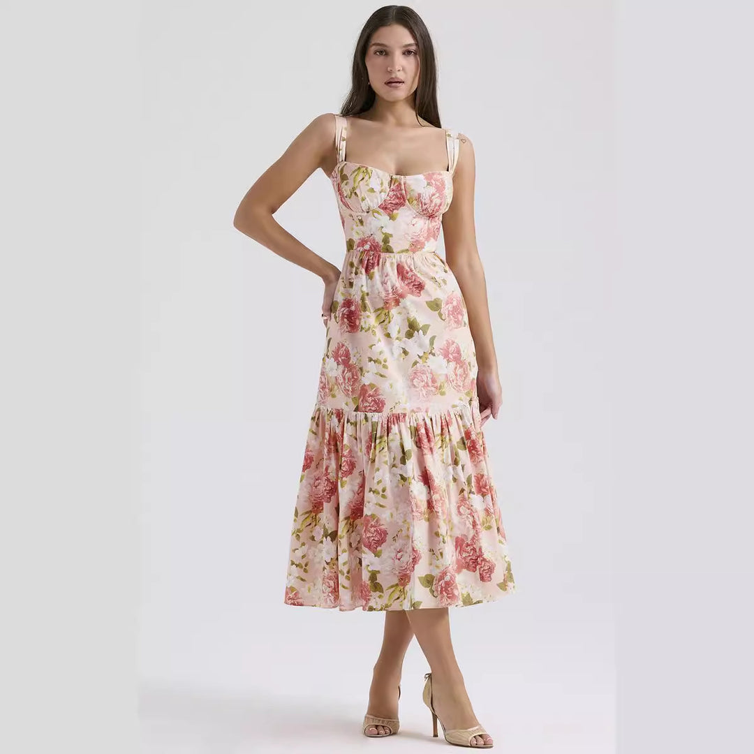 Robe maxi à motifs floraux pour femmes avec corsage ajusté et jupe évasée Levoire