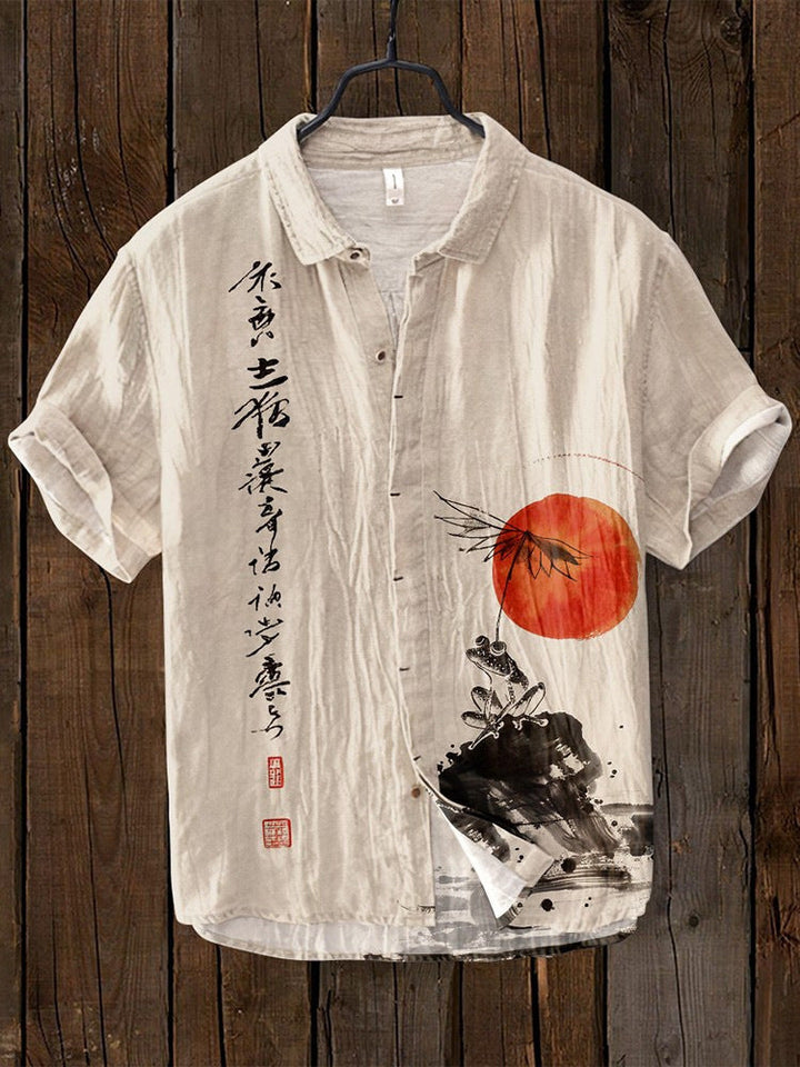 Levoire | Chemise Japonaise En Lin Mélangé Grenouille et lever de soleil