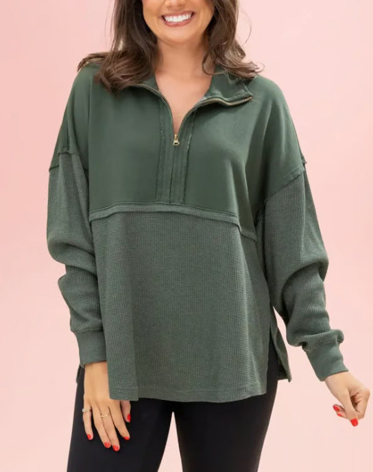 Sweat-shirt décontracté pour femmes avec fermeture éclair half et manches volumineuses Levoire