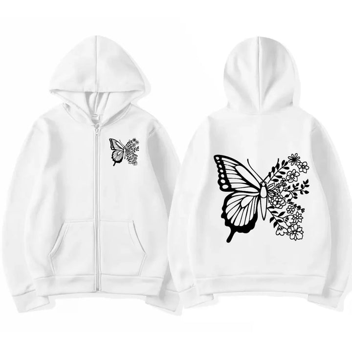 Haut à capuche pour femmes avec motif de papillon floral et poche kangourou pratique Levoire