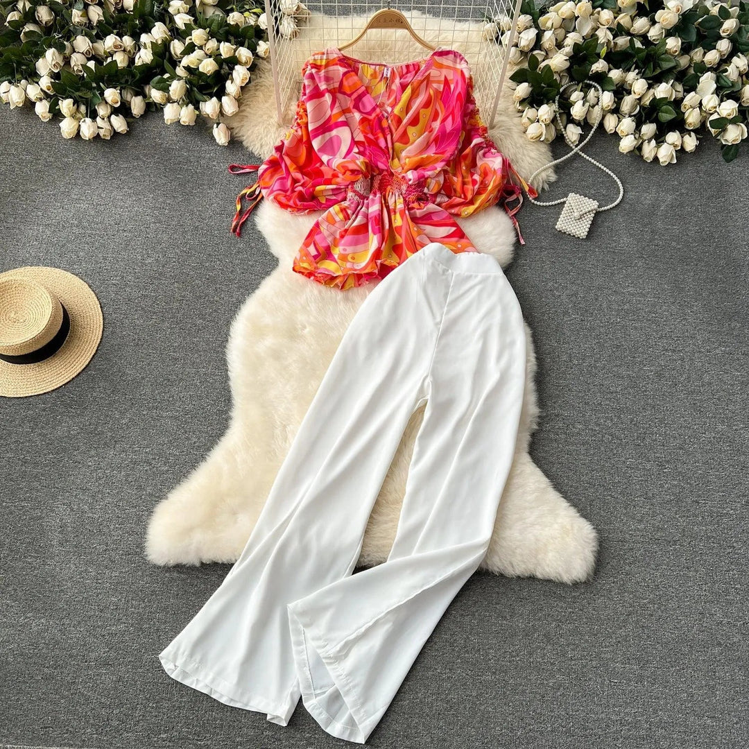Levoire | Ensemble à deux pièces avec un pantalon ample Rose et blanc Taille libre