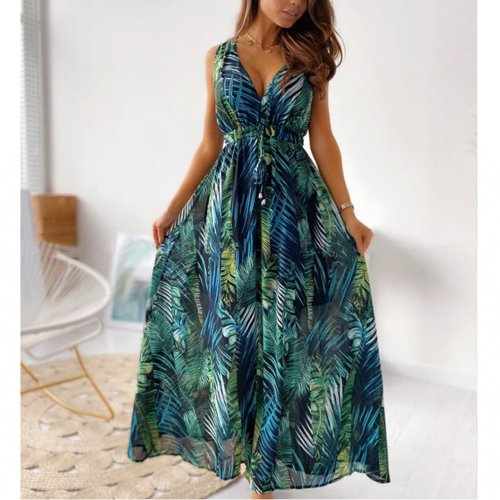 Robe maxi pour femme avec décolleté en V profond et ceinture élastique Levoire