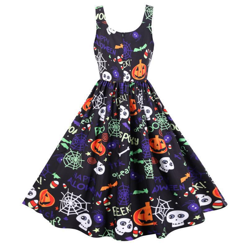 Robe évasée pour femme avec motifs d'Halloween et silhouette élégante en A