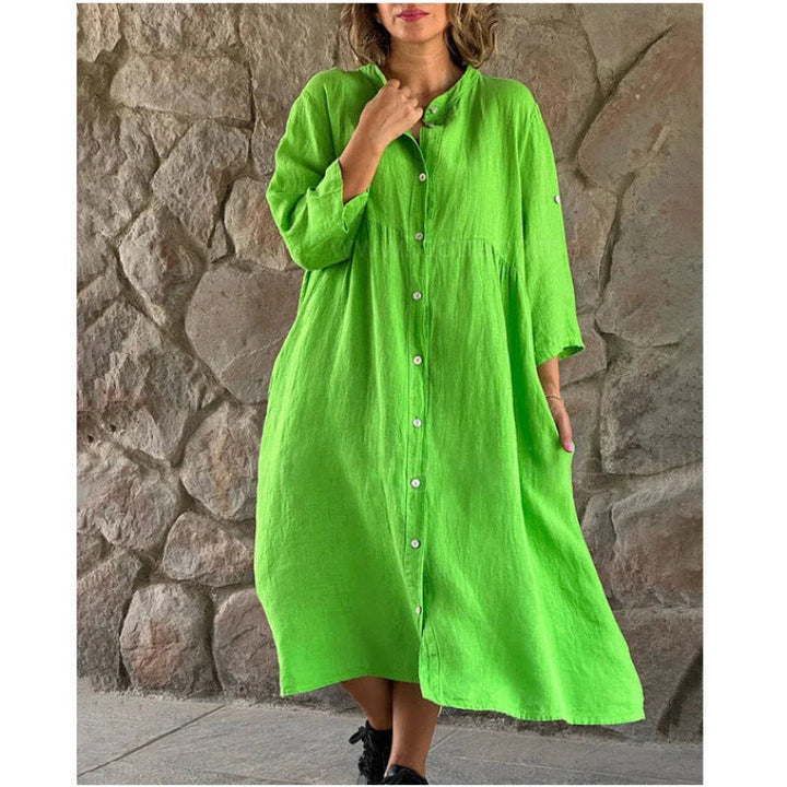 Levoire | Élégant Uni Col montant à manches longues Robe Vert