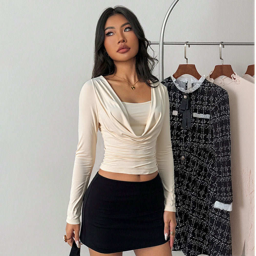 Chemise ajustée à manches longues pour femmes avec design enroulé et élégant col en V Levoire
