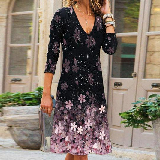 Levoire | Élégant robe à fleurs à manches longues et col rond 1