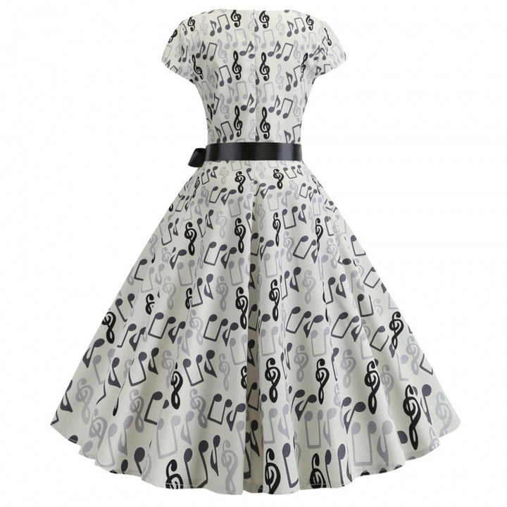 Robe Rockabilly pour femmes avec motif musical et design ajusté Levoire