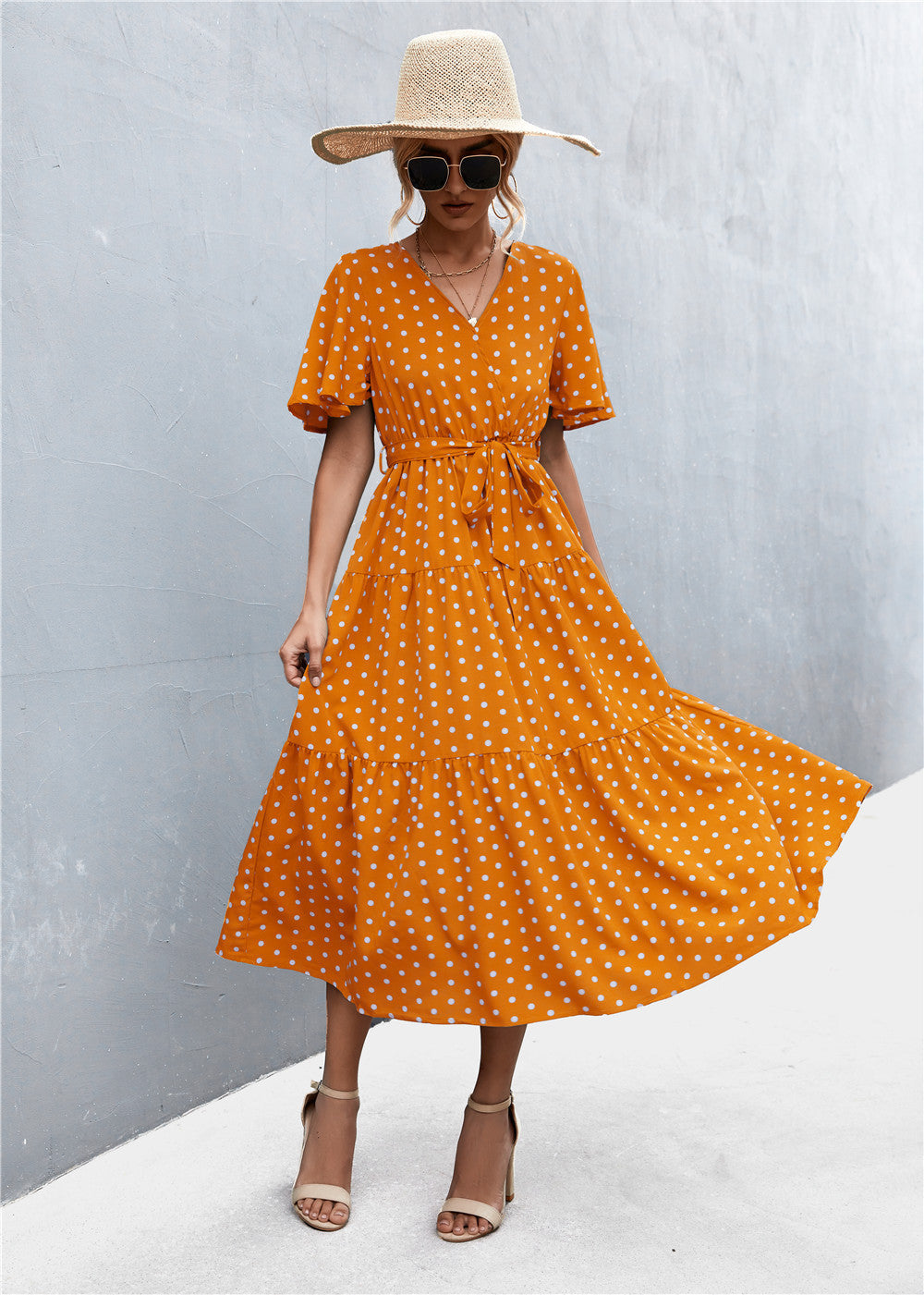 Robe midi femme avec motif floral et lien de taille ajustable Levoire
