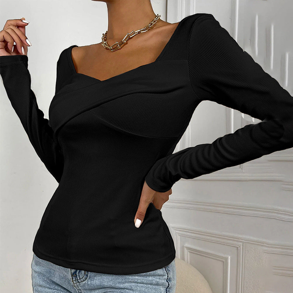 Bodysuit pour femmes à manches longues avec design enveloppant décoratif Levoire