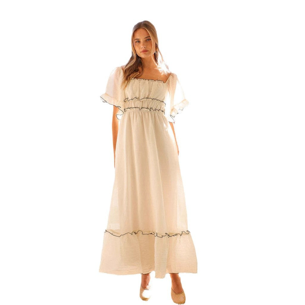 Robe maxi pour femmes avec détails en volants et taille élastique Levoire