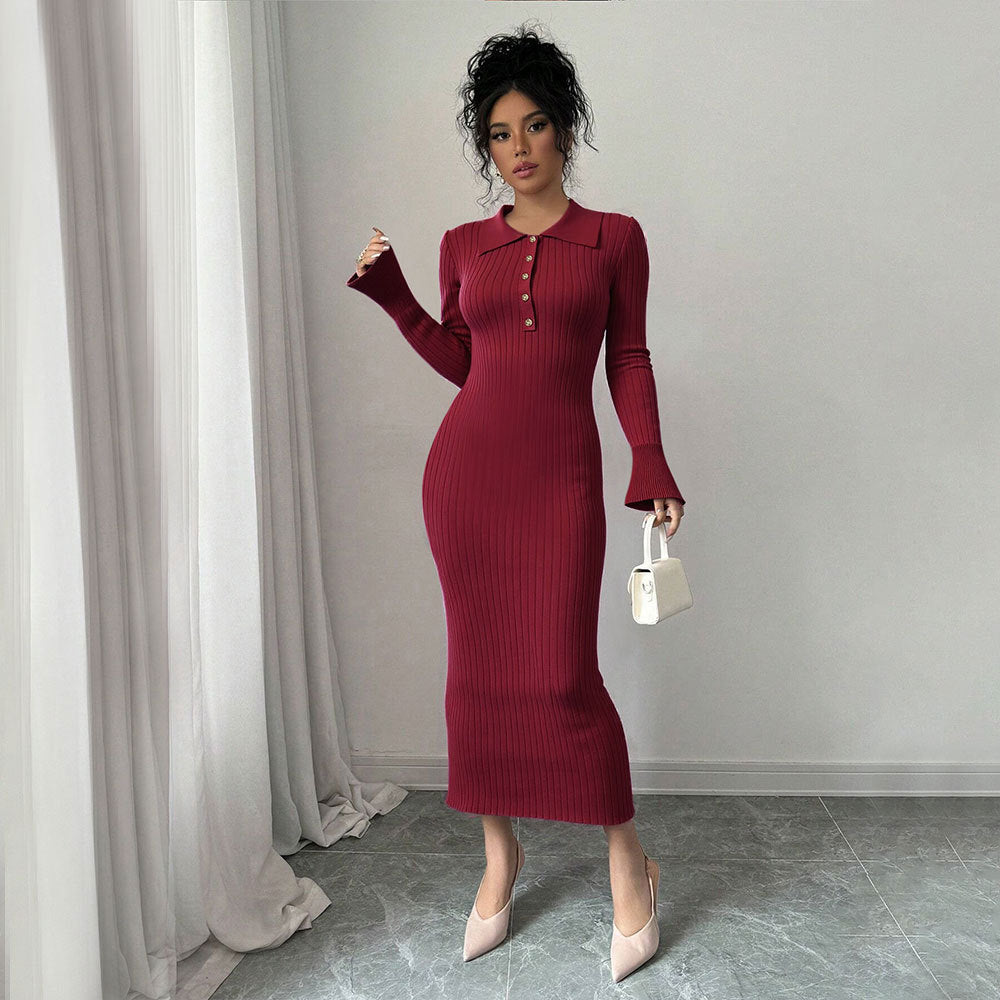 Robe maxi ajustée pour femmes avec col polo et patte de boutonnage Levoire