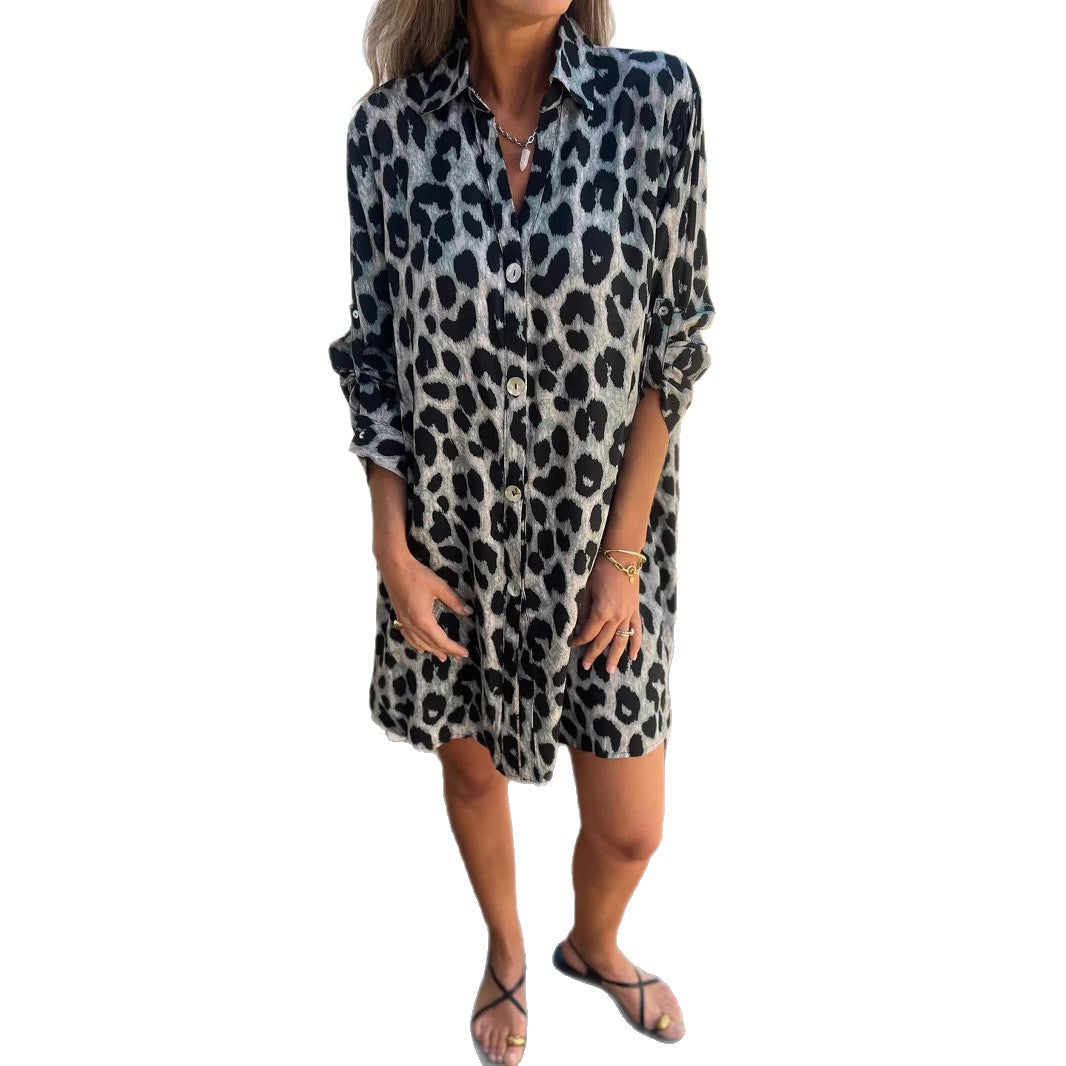 Robe chemise pour femmes en imprimé léopard tendance Levoire
