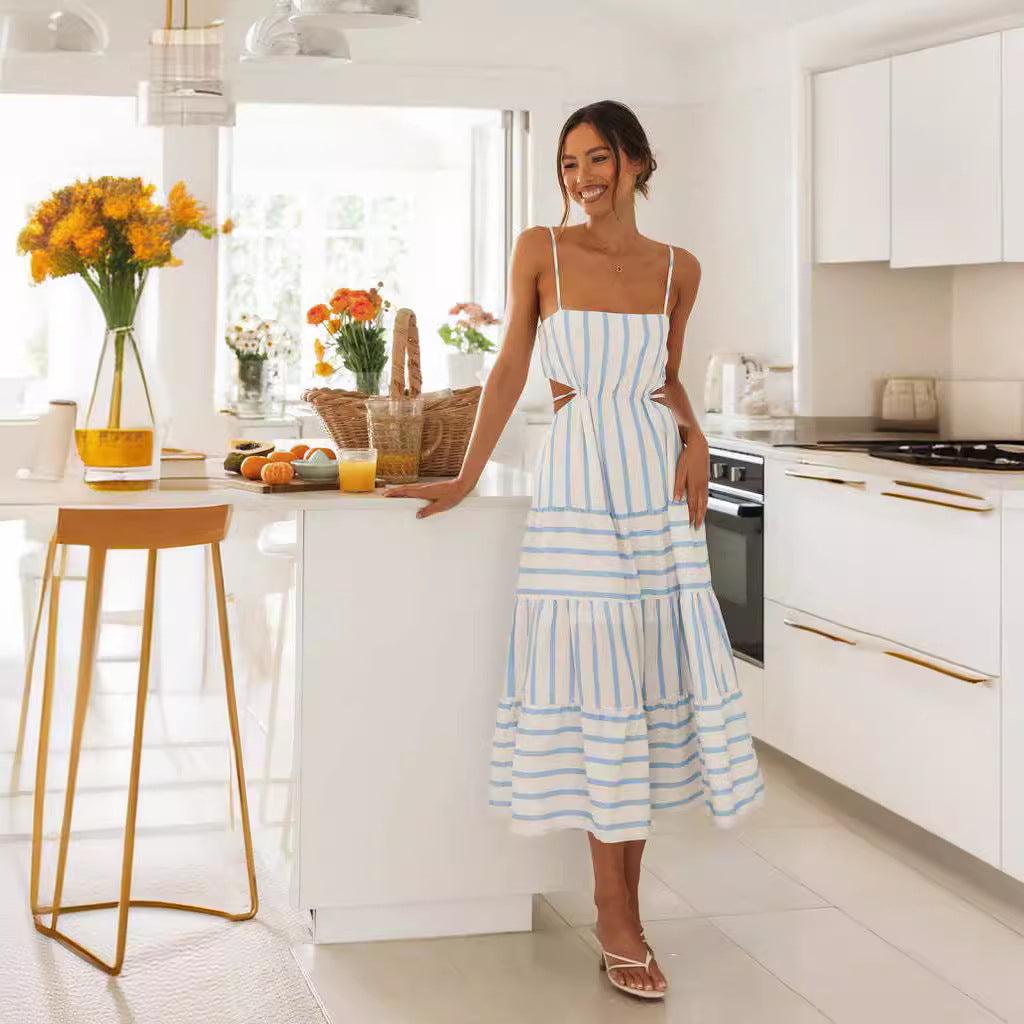 Robe maxi pour femmes avec design rayé et éléments découpés Levoire
