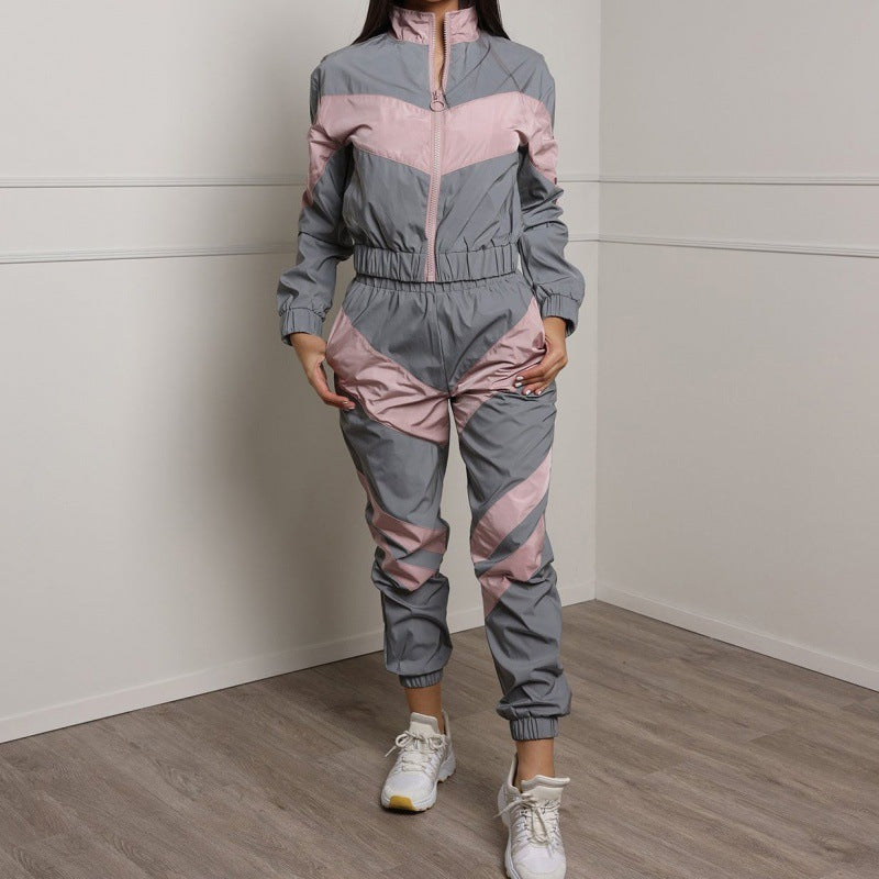 Ensemble de survêtement pour femmes avec un design à blocs de couleur tendance et une taille élastique Levoire