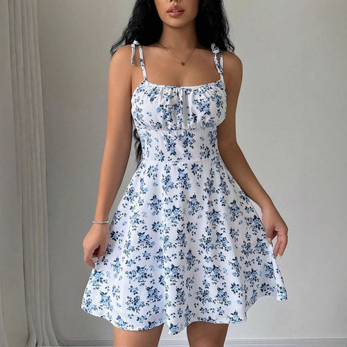 Robe mini d'été pour femmes avec motifs floraux et larges bretelles Levoire