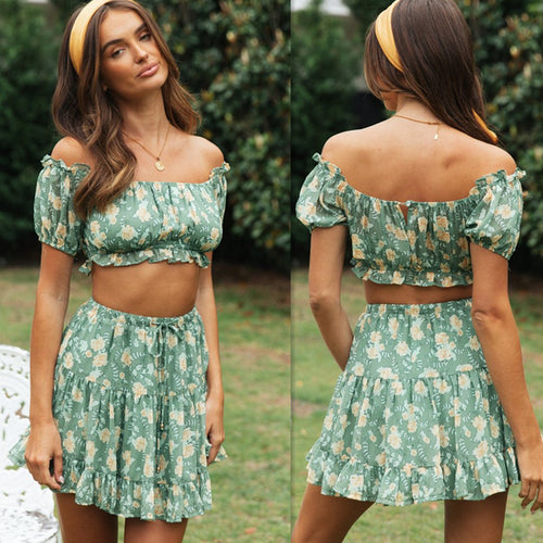 Ensemble femme deux pièces avec volants volumineux et design floral Levoire