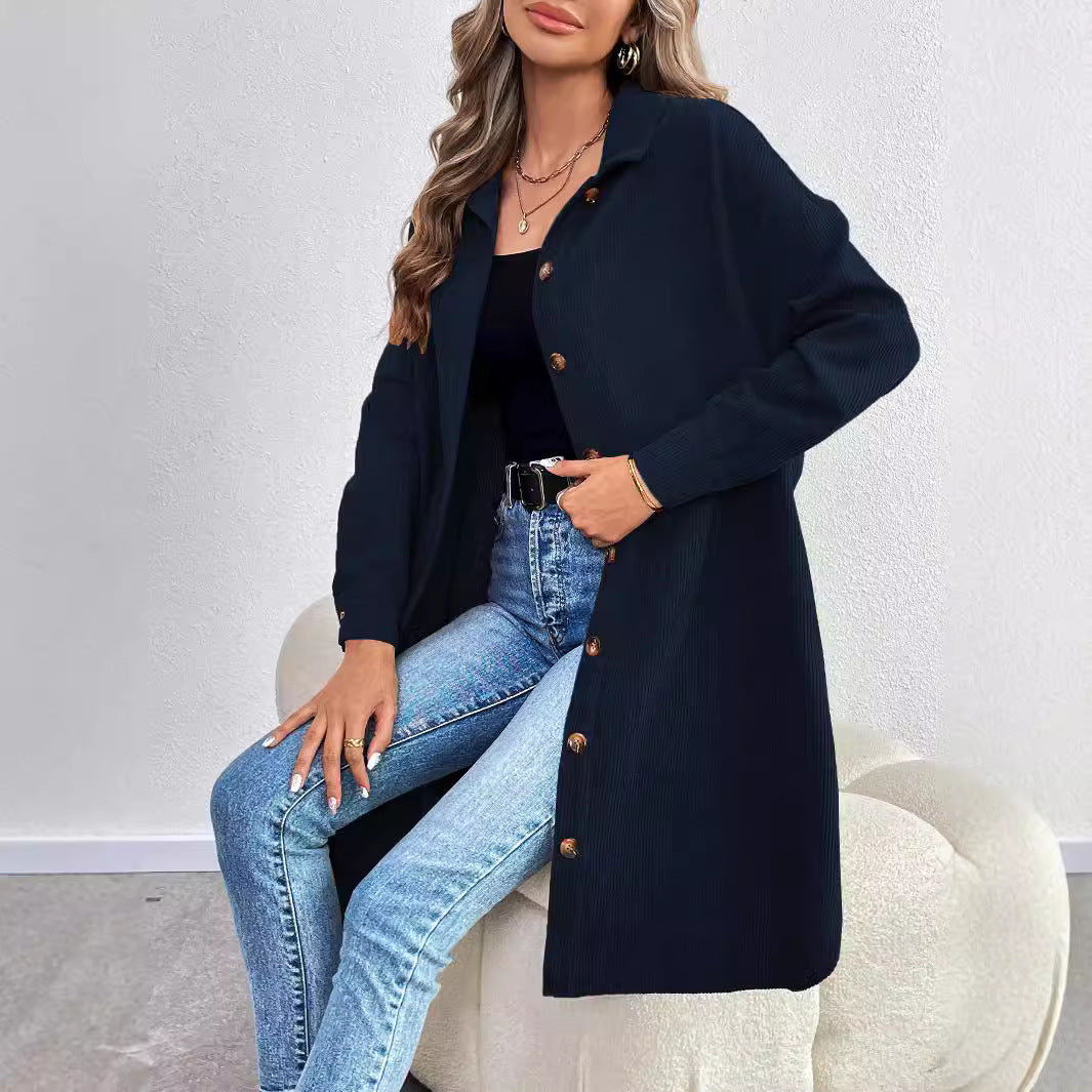 Chemise veste à manches longues pour femmes en tissu cord soft avec patte de boutonnage Levoire