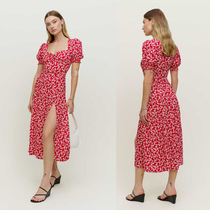 Robe maxi femme avec des manches à volants et une fente latérale Levoire