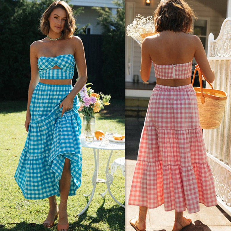 Ensemble style vichy deux pièces pour femmes avec crop top et jupe volumineuse Levoire