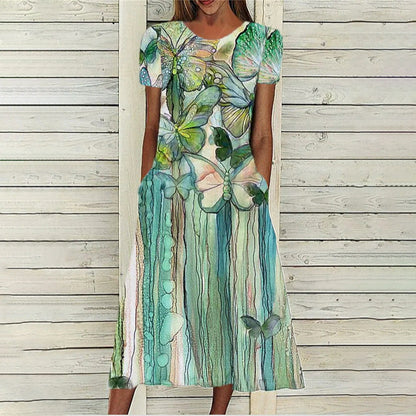 Levoire | Pratique Robe T-shirt Imprimée Col Rond avec Poche 4#