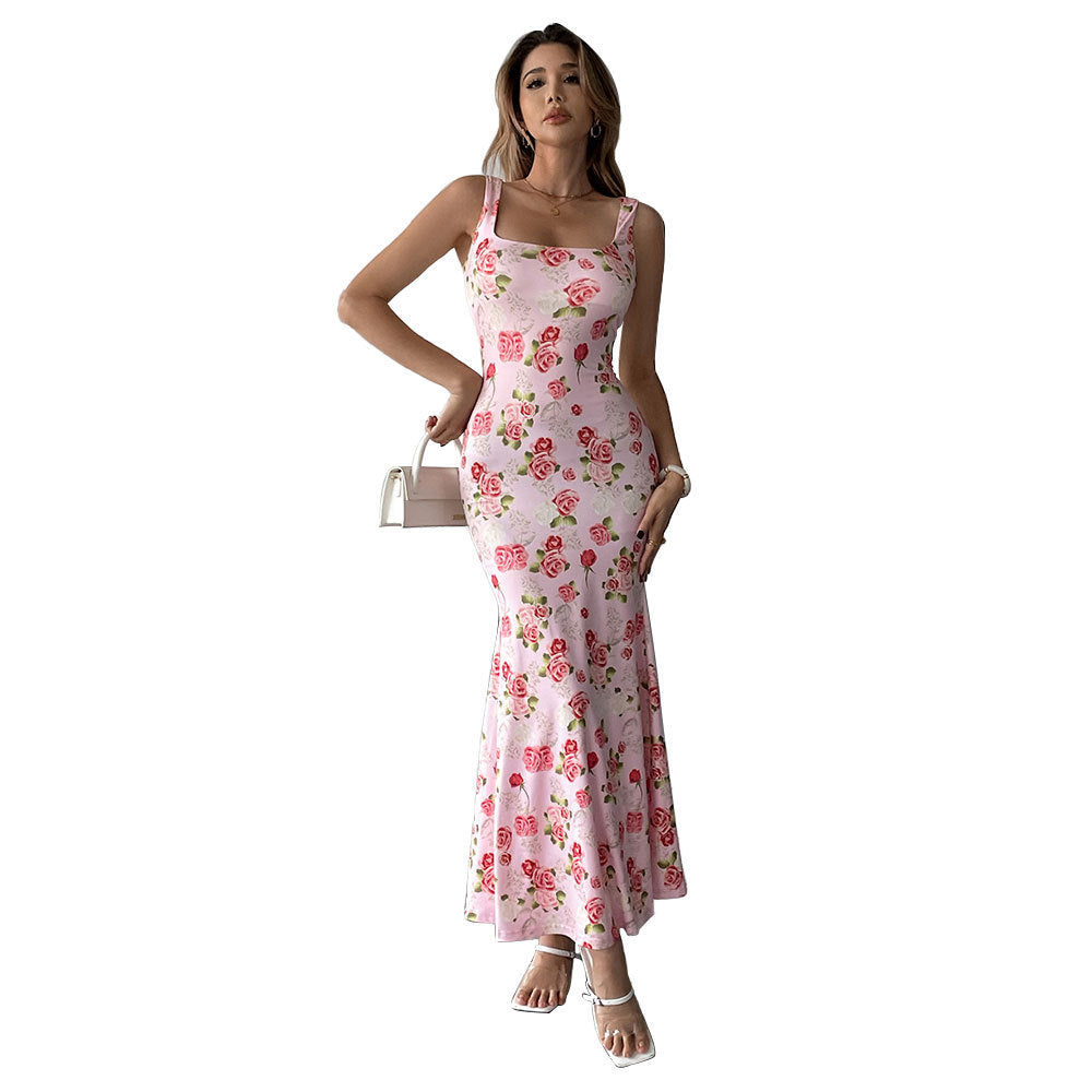 Robe maxi femme avec encolure carrée et design floral en sequins Levoire