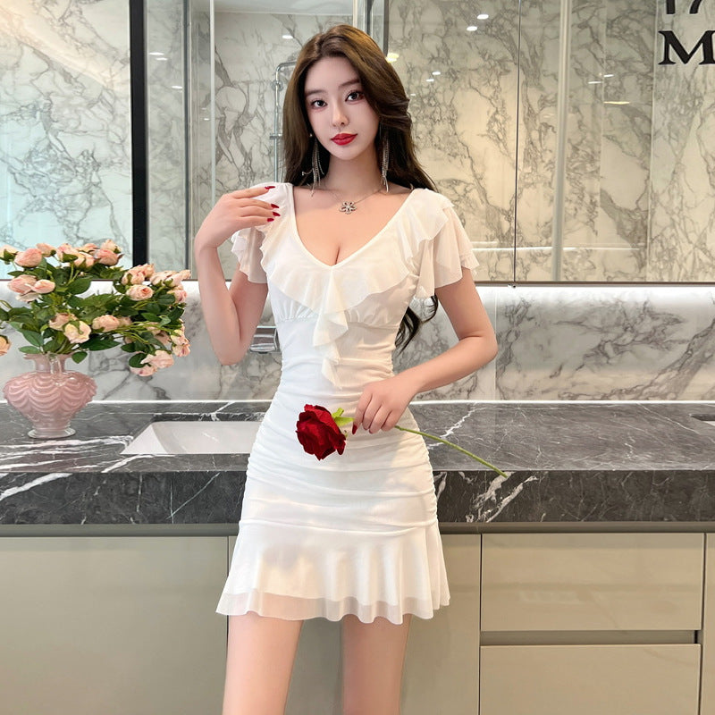 Levoire | Robe à manches flottantes en dentelle décorative séduisante Blanc