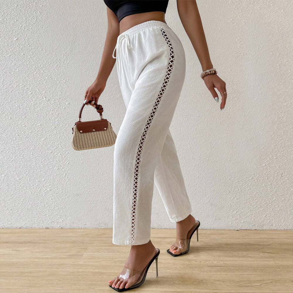 Pantalons larges en coton pour femmes avec détails de volants sur les côtés Levoire