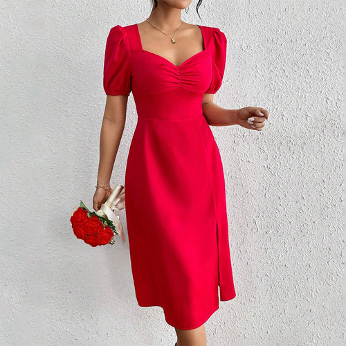 Robe midi pour femmes avec manches bouffantes et fente latérale élégante Levoire