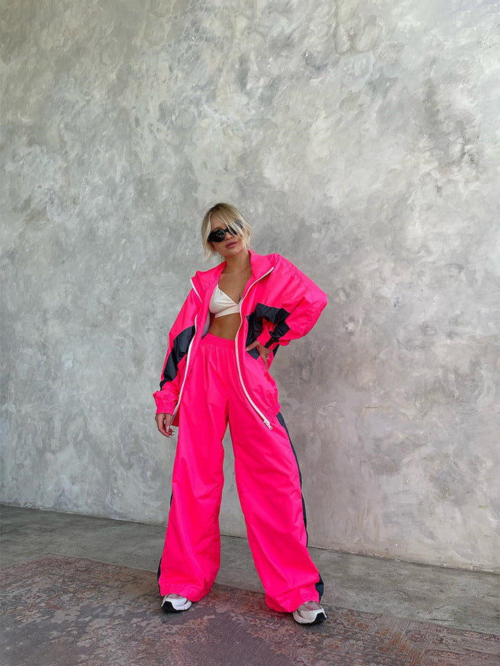 Levoire | Trendik Contraste Veste Tricot Chemise Pantalon Survêtement Magenta