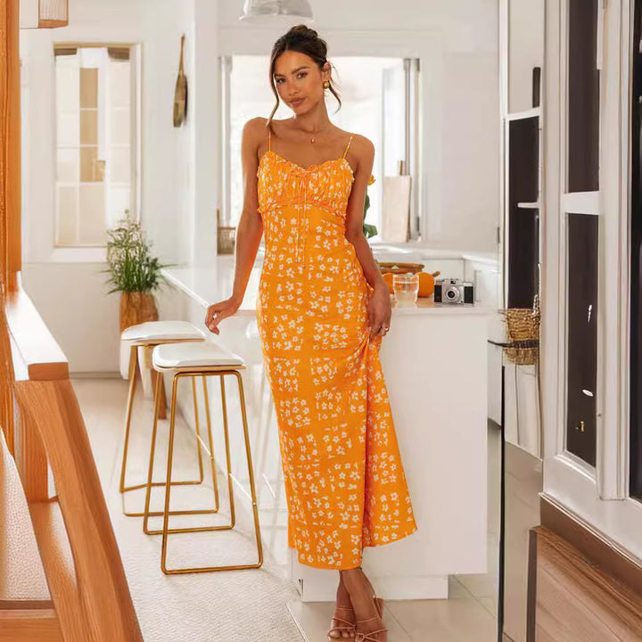 Robe Maxi Femme avec Bretelles Spaghetti Ajustables et Design Floral Levoire