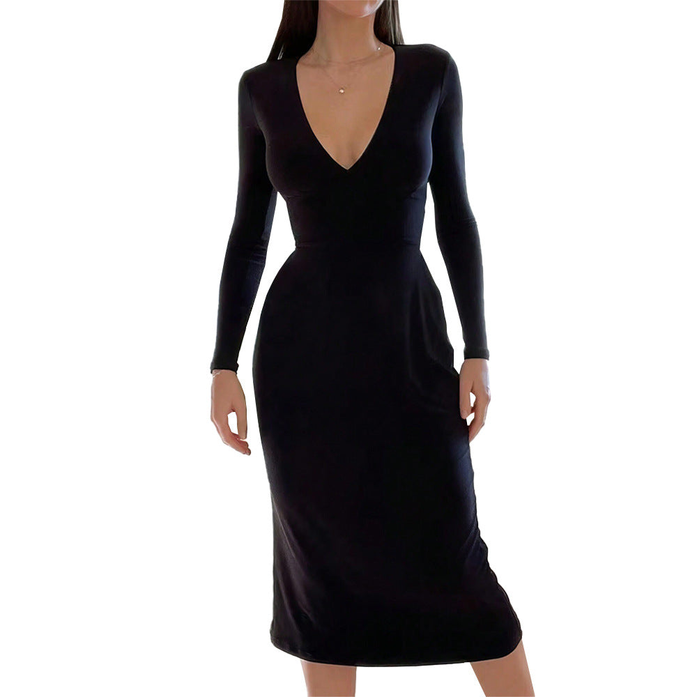Robe midi élégante pour femmes avec décolleté en V profond et manches longues Levoire