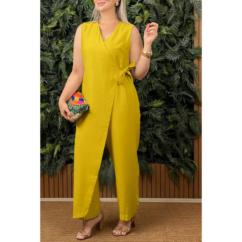Levoire | Robe à bretelles Unicolore Décolleté en V Robe à bretelles Jaune