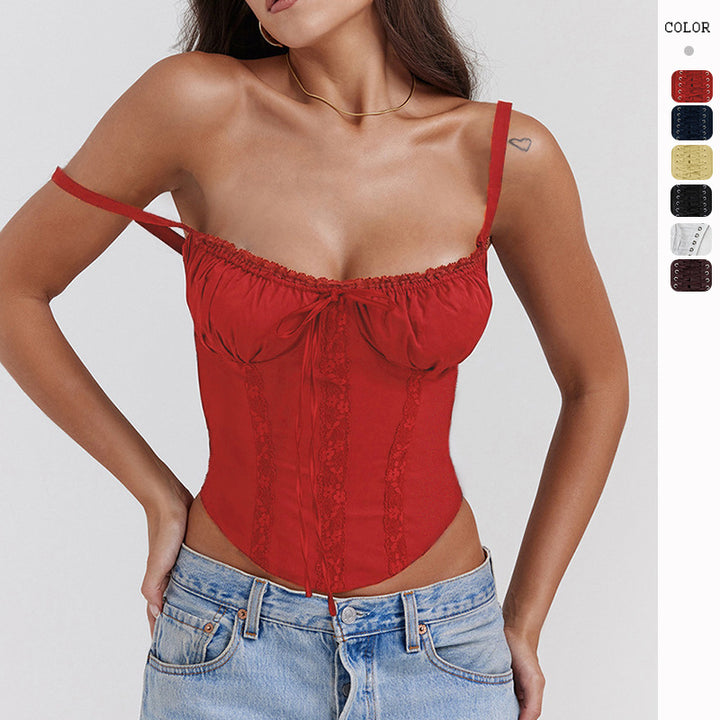 Top corsage pour femmes avec délicate décoration en dentelle et bretelles ajustables Levoire