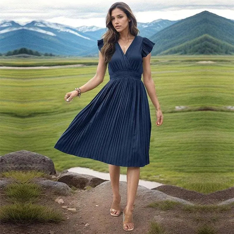 Levoire | Robe décontractée femme avec décolleté en V Bleu foncé