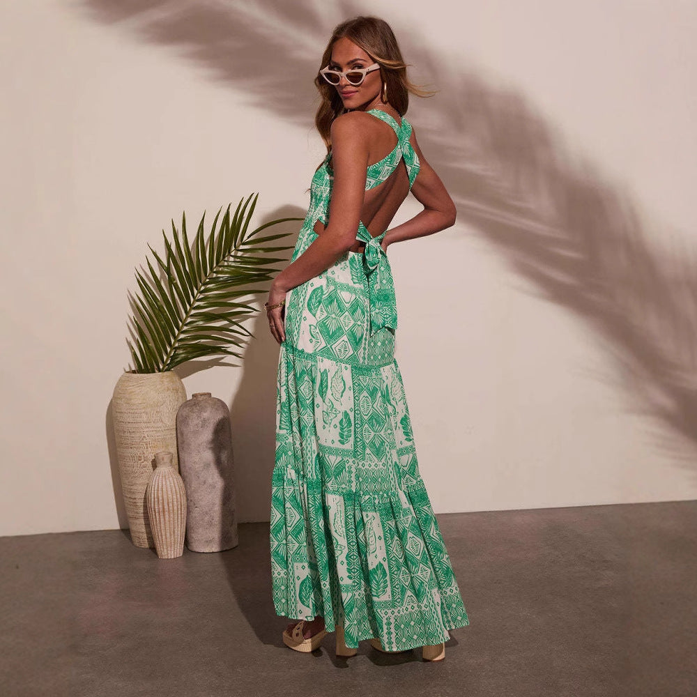 Robe Maxi Femme avec Détails Floraux et Design Hors-Épaules Levoire