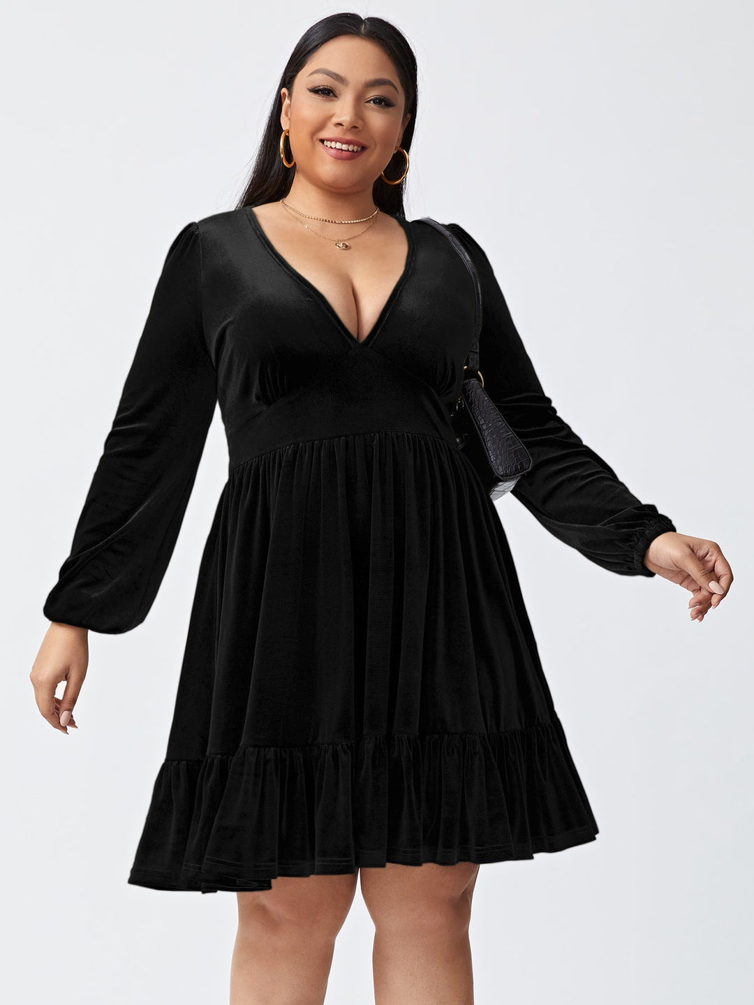 Levoire | Robe en velours Manches longues Robe en velours sexy Noir
