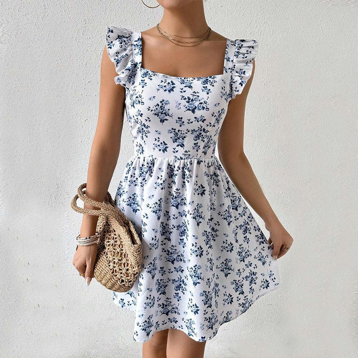 Robe d'été florale pour femmes avec des détails en volants et un décolleté carré Levoire