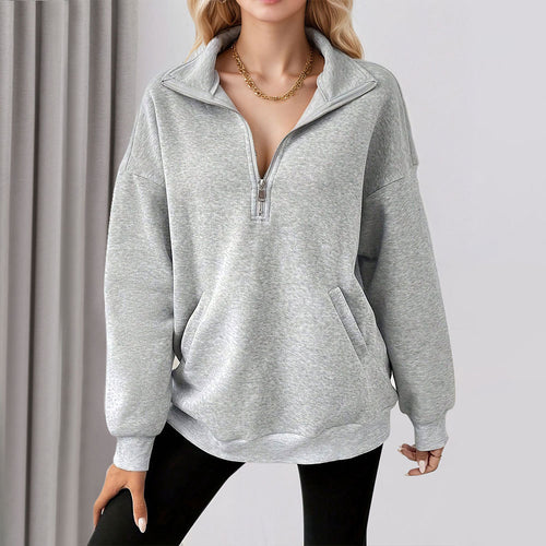 Sweat-shirt décontracté pour femmes avec une demi-fermeture éclair et poches pratiques Levoire