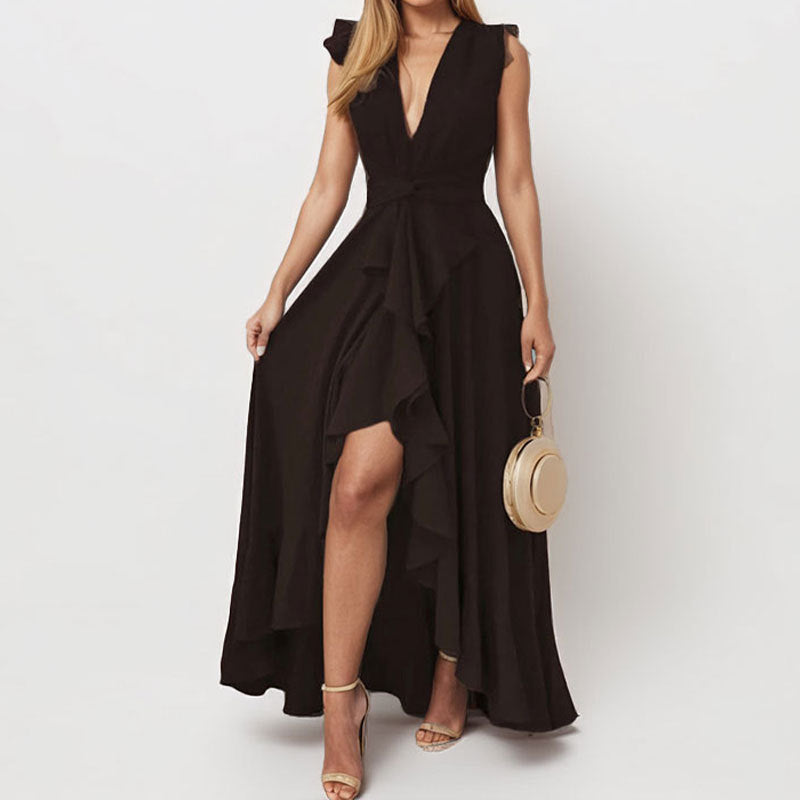 Robe maxi élégante pour femmes avec ourlet asymétrique et détails à volants Levoire